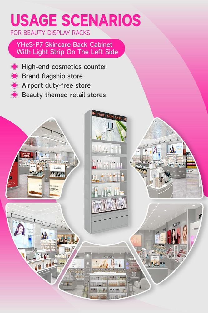 YHeS-P7 Multi-Level Lighting System Skincare Display Cabinet with 60mm Light Box