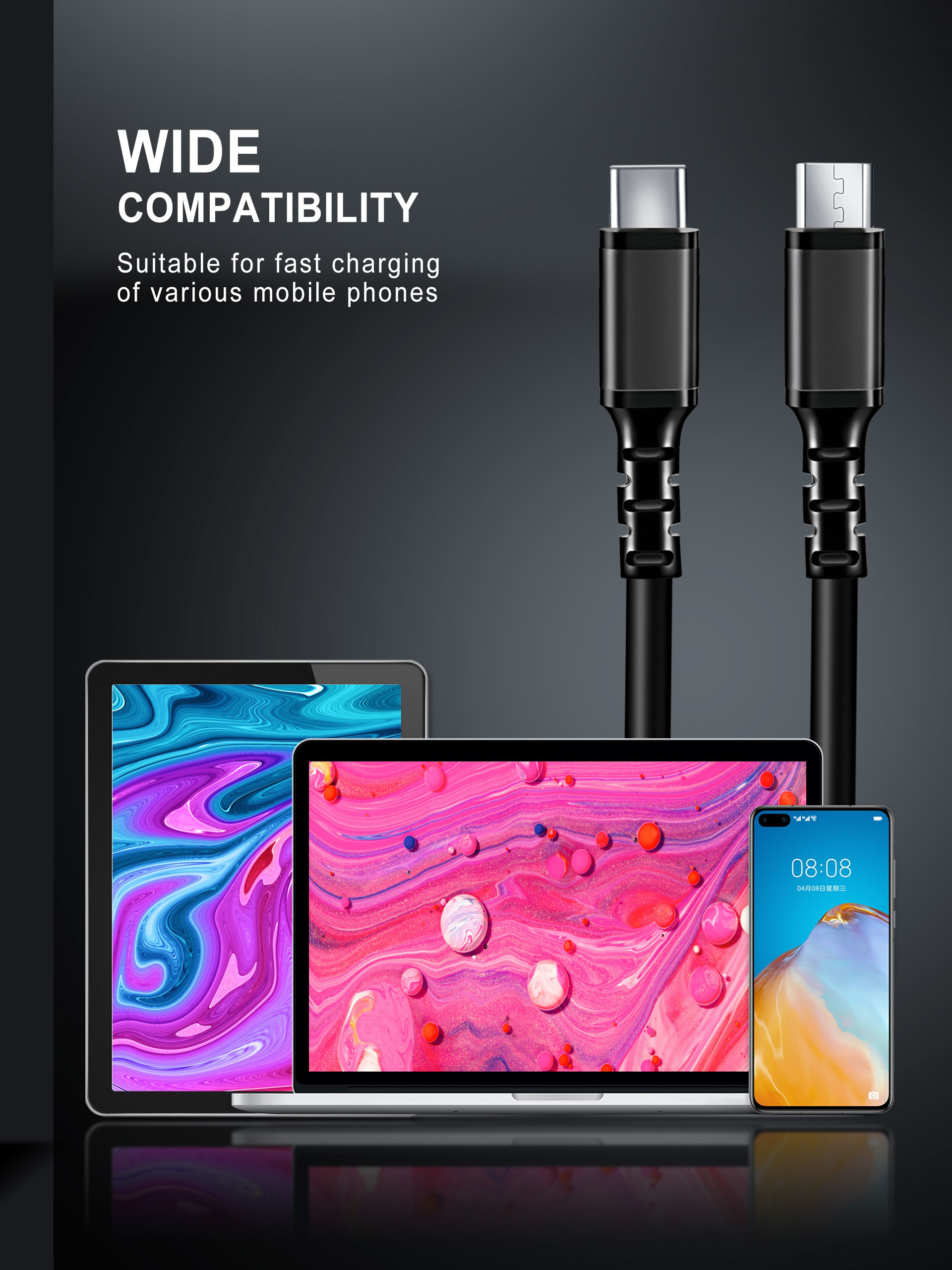 TPE 5G 3A 6Ft Micro 2.0 Data USB Cable High Speed FCC standard