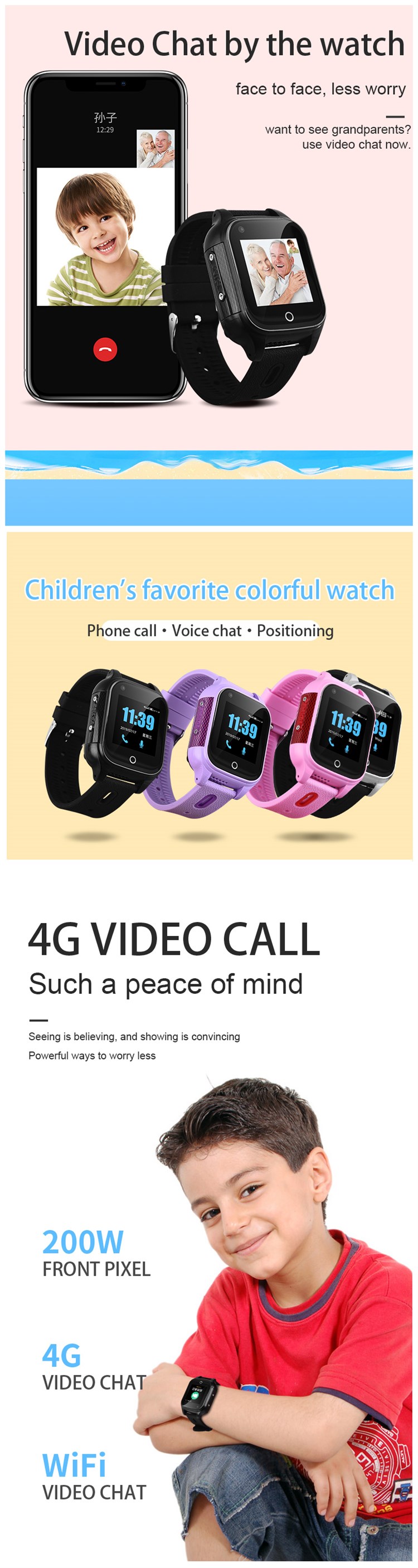 NBTC GSM900 4G Children Sos Phone Watch GPS Tracker / Kids Gps Phone