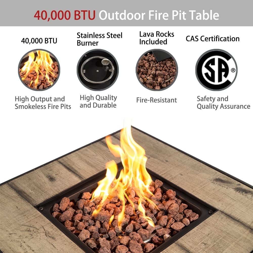 28'' Square 50,000 BTU Propane Square Fire Pit Outdoor Brazier Bench