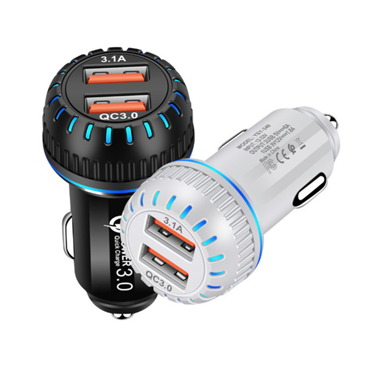 Portable 3.1A Dual Port Car Charger USB Adapter QC3.0 With Led 63*30mm