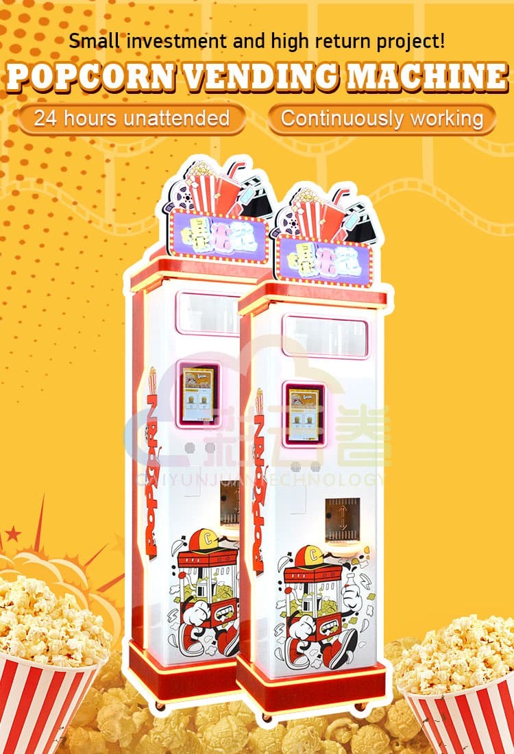 24/7 Automatic Vending Popcorn Machine 2 Minutes Dispensing Electric Power Source