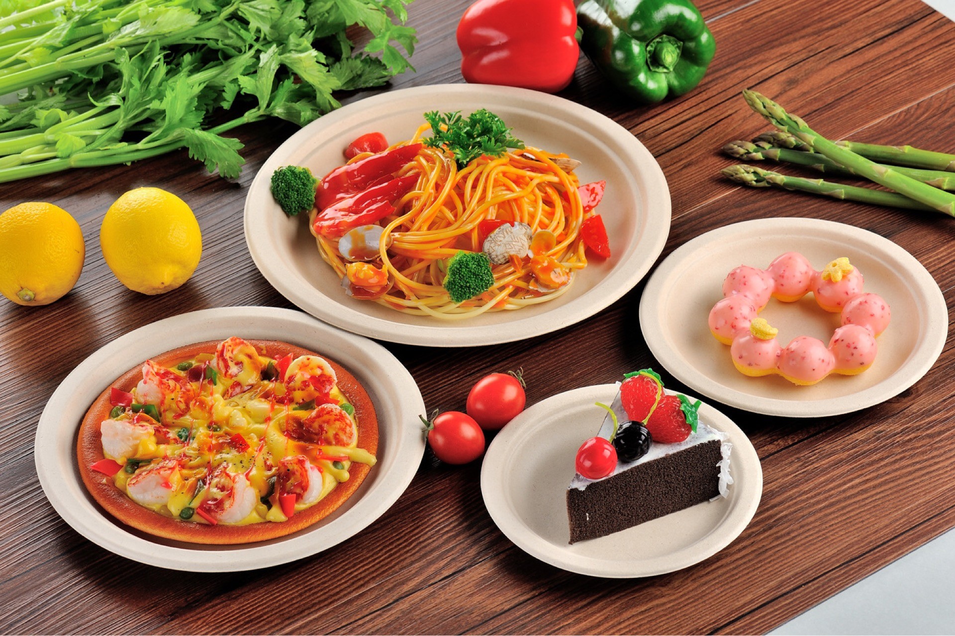 8inch Sugarcane Disposable Tray Plates , Compostable Dinner Plates Bagasse Paper