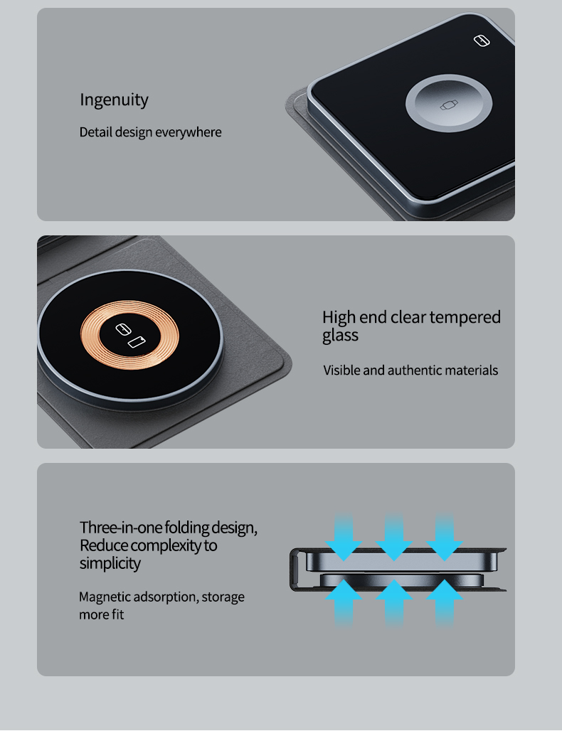 15W Fast Charging 2 In 1 Foldable Wireless Charger with QC3.0 Function and Magnetic Design