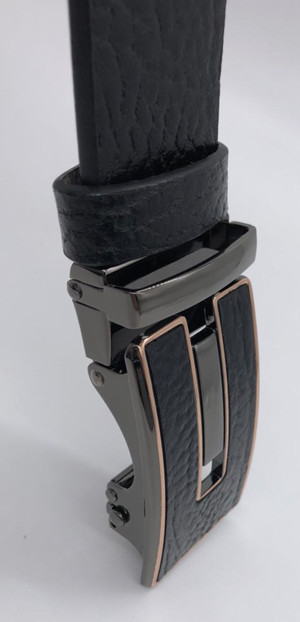 Black Genuine Leather Mens Automatic Buckle Belt 3.5cm Width Sleek Surface