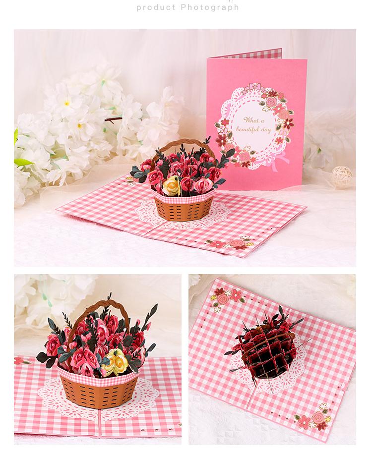 Flower Gift 3d Christmas Cards , Recyclable 3d Pop Up Cards