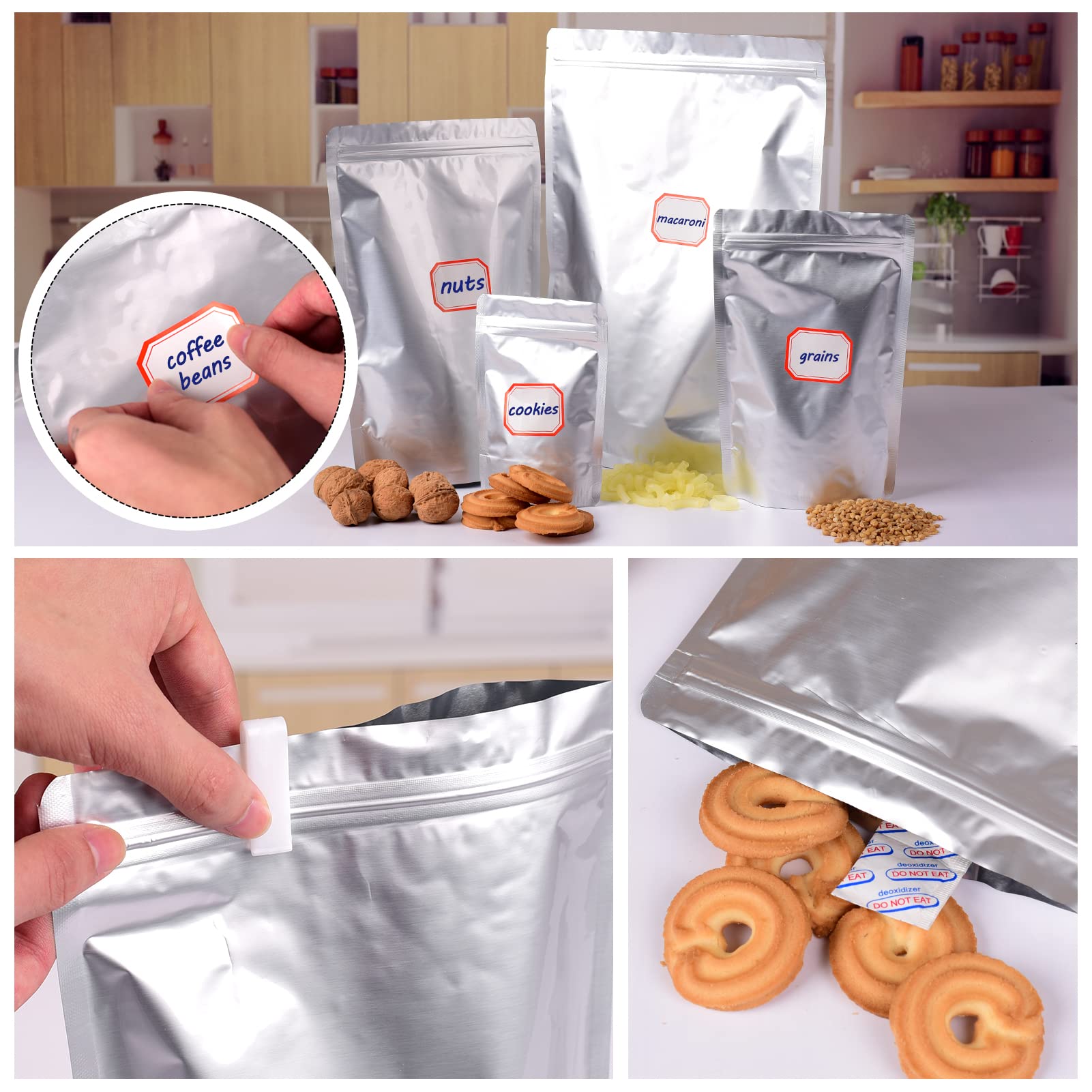 Oxygen Absorbers Custom Mylar Bag Resesealable Stand Up Aluminum Foil Food Storage