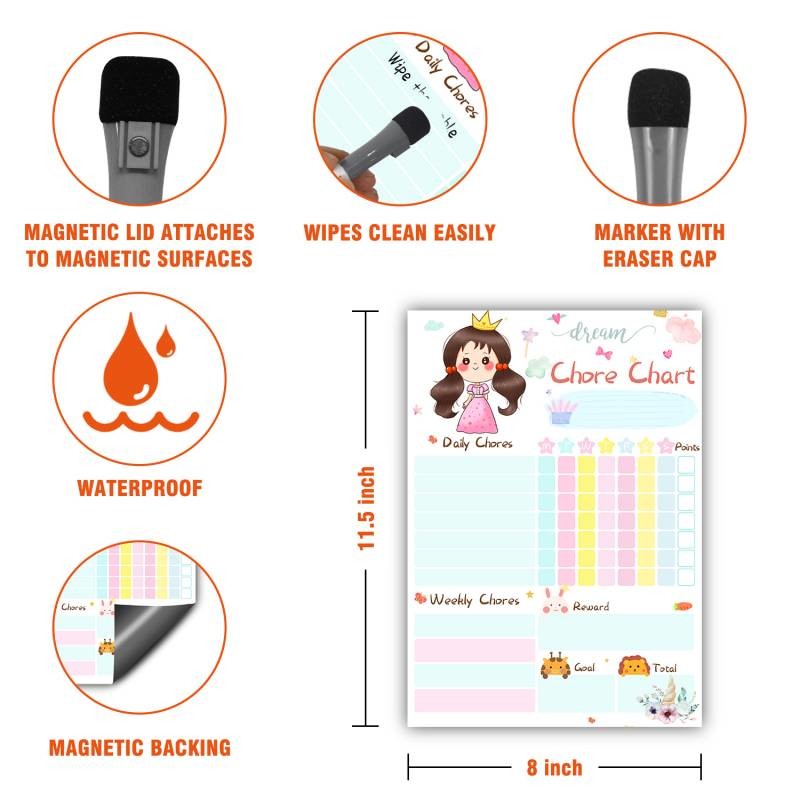 Dry Erase Erasable Magnetic Chore Chart For Fridge Rewritable