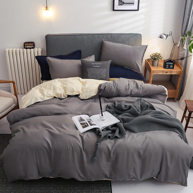 King Size Luxury Bedding in Solid Color Linen and Microfiber Comforter European Style