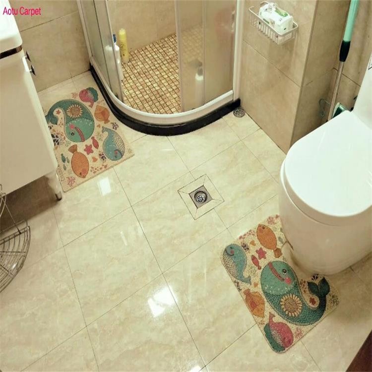 Bathroom Coir Foot Mat Cartoon Printed Design Eco - Friendly Feature