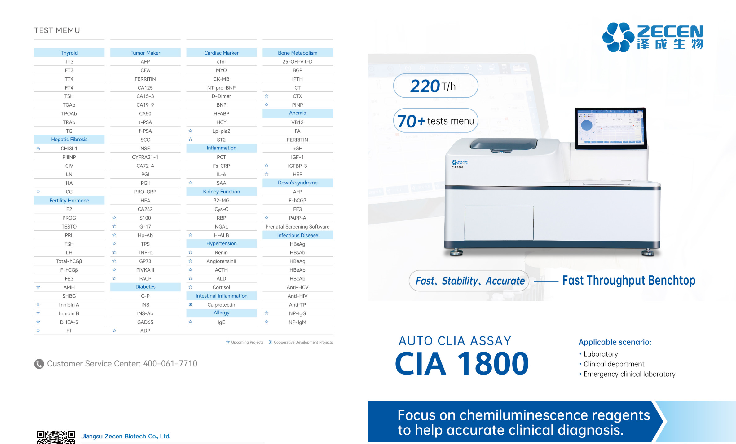 High Throughput Automated Immunoassay Analyzer 220T/H In AP Platform CIA1800