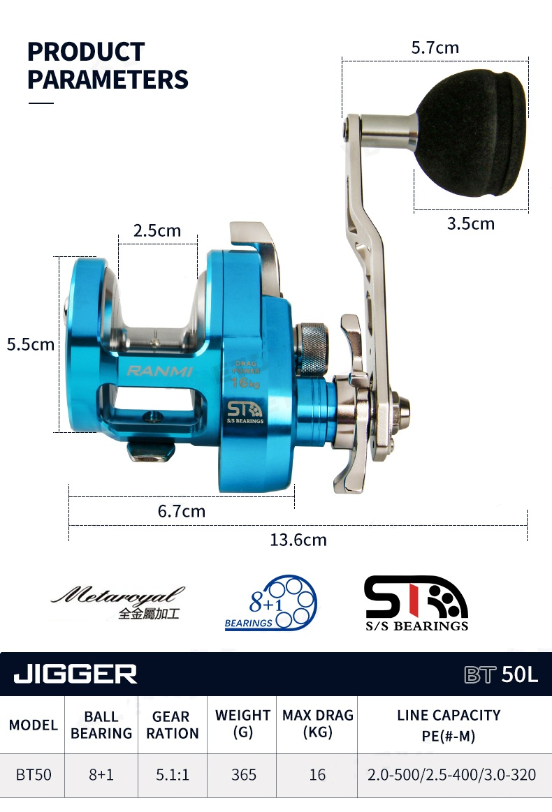 RYOBI BT Slow Jigging Fishing Reel Max Drag 16KG Deep Sea Fishing Reel