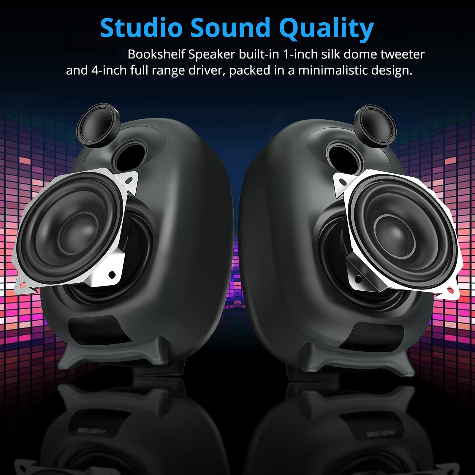 Black Bluetooth Bookshelf Speakers Romote Control CE FCC Certification