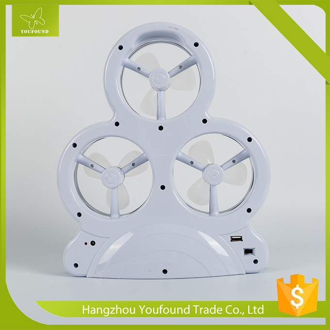 AX-3MF LED Light 3 Mini Fans Rechargeable Solar Chargeable Mini Table Fan