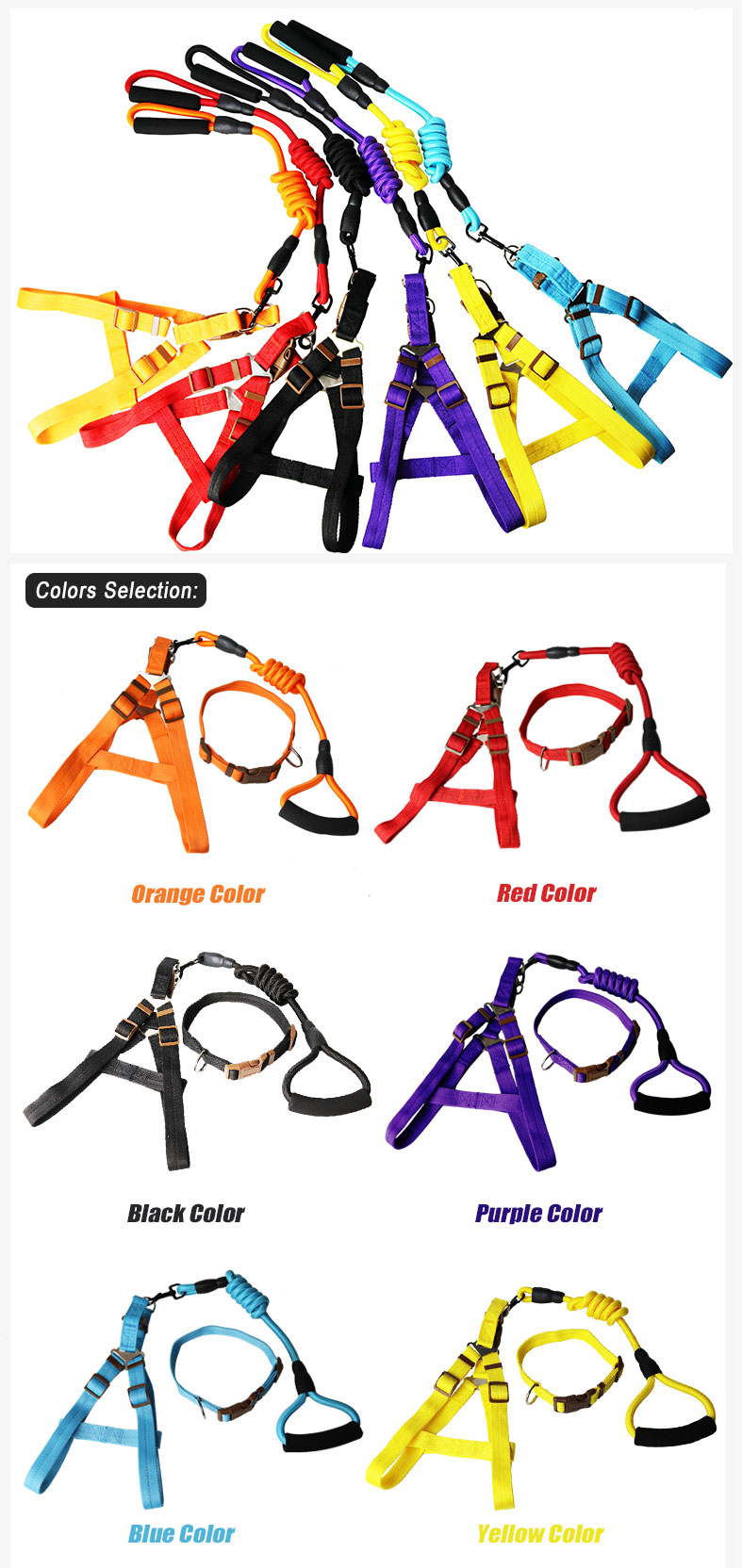 High Quality Multicolor Easy Walk Dog Step-in Harness Vest Pet Collar And Leash Set Walking Jogging Training