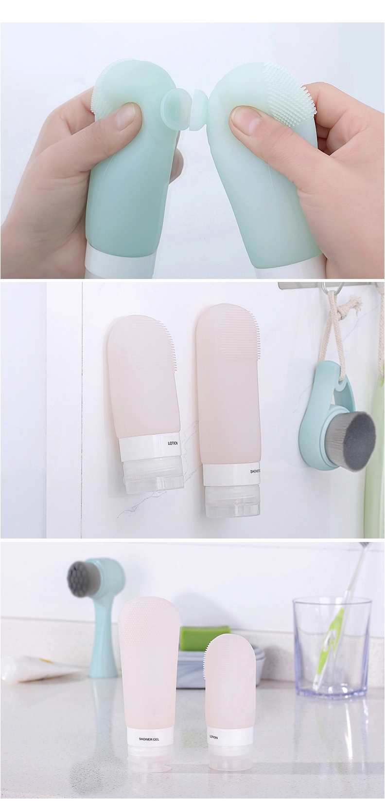 Squeezable Silicone Travel Bottles Set With Suction Cup
