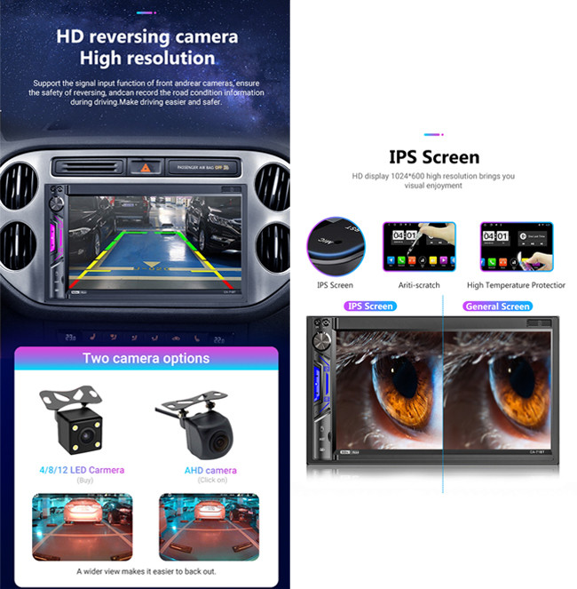 Wifi Car Android Stereo 1024x600P 2 Din Android 7 Inch Car Stereo Multimedia BT Radio