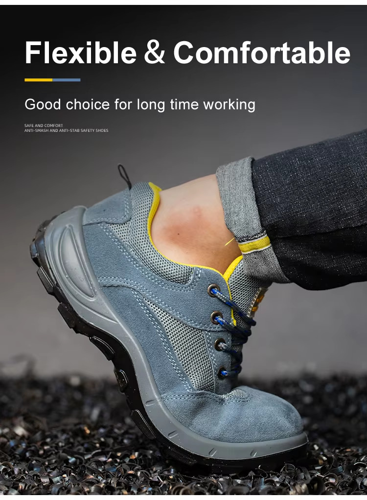 Breathable Industrial Safety Shoes Yellow Leather Steel Toe Boots For Men