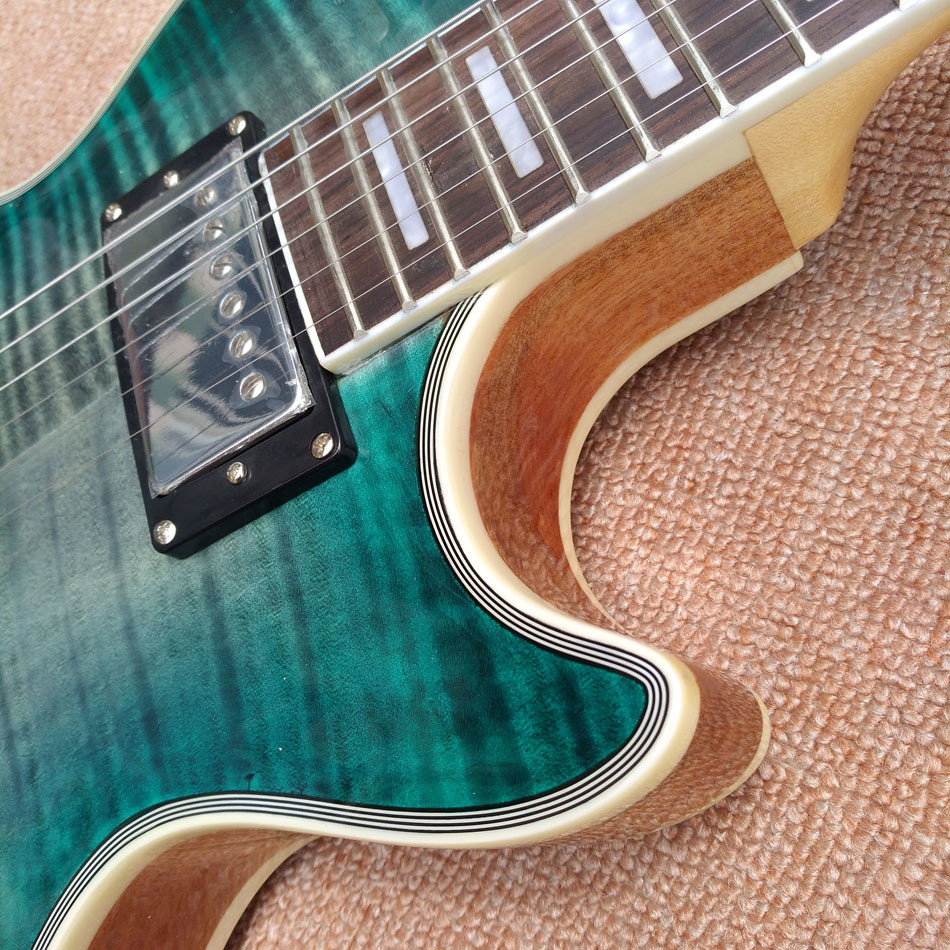 New style high-quality custom LP electric guitar, Green&blue Flame Maple Top Rosewood fingerboard electric guitar, free