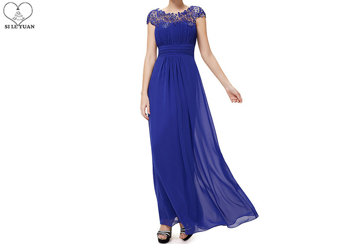 Gray Wedding Bridesmaid Dresses Short Sleeve Floor Length Lace And Pleating