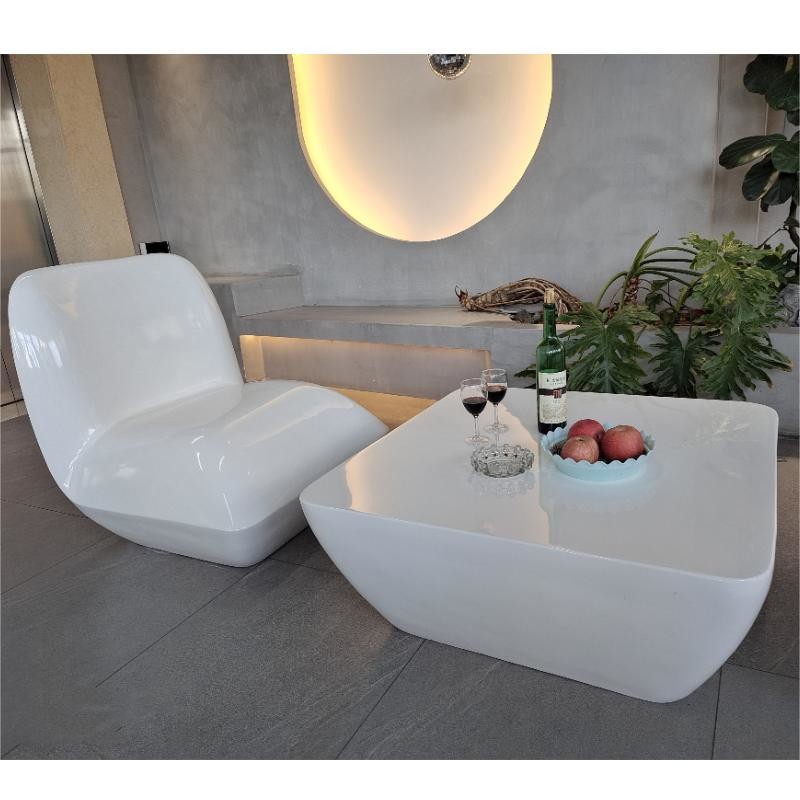 Custom Fiberglass Resin Furniture Table Chair Sets White color