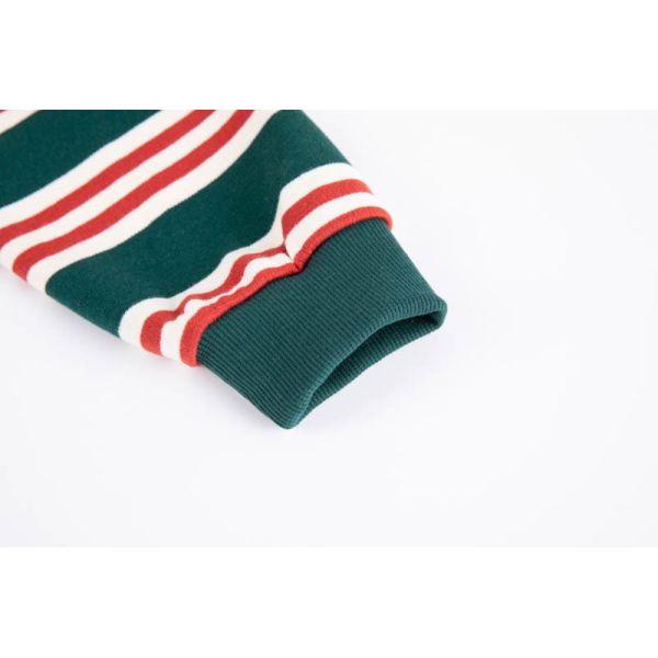 Womens Mens Green Stripe Crewneck Sweatshirts With Chenille Letter Patch