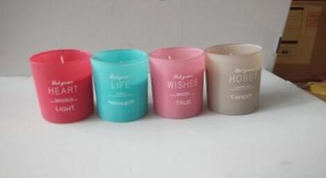 Soy wax decor & glass scented candle with red,blue,pink,grew colors mixed and package of gift box