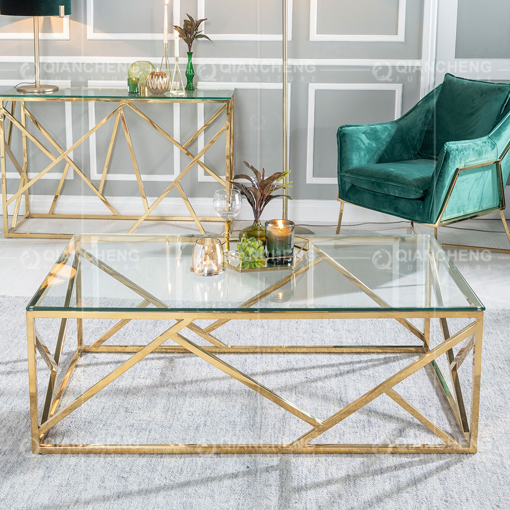 Rectangle 130x70x45cm SS Coffee Table Scratch Resistance Tempered Glass Top