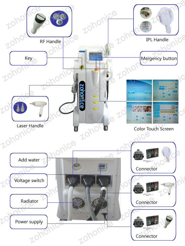 4in1 Mulfifunction RF nd yag laser IPL OPT SHR Professional Painless Laser Hair Removal Machine