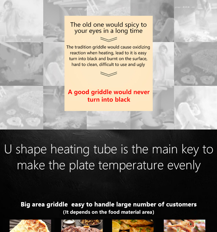Dual Temperature Control Knobs Electric Flat Plate Griddle for Restaurant Kitchen
