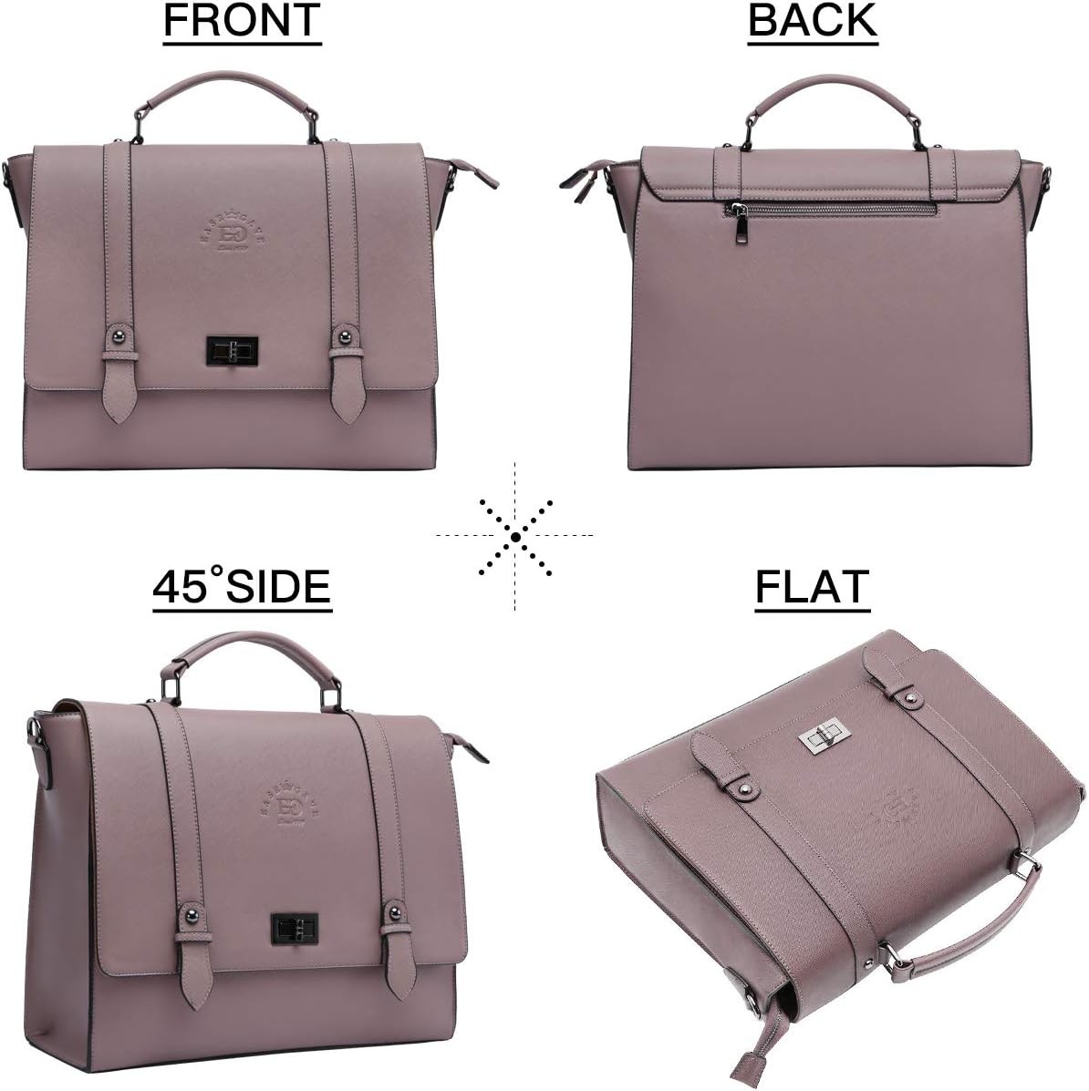 EASEGAVE WOMEN'S 17 INCH LAPTOP BRIEFCASE, VINTAGE PURPLE SAFFIANO ECO-LEATHER, MULTI-COMPARTMENT, 3 LB WEIGHT CAPACITY