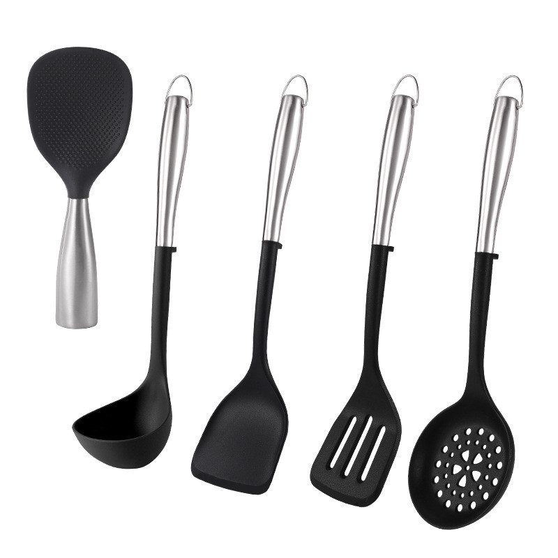 5Pcs Non-stick Kitchen Utensil Silicone Cooking Utensil Set Silicone Cookware Kitchen Tools Gift with Stainless Handle