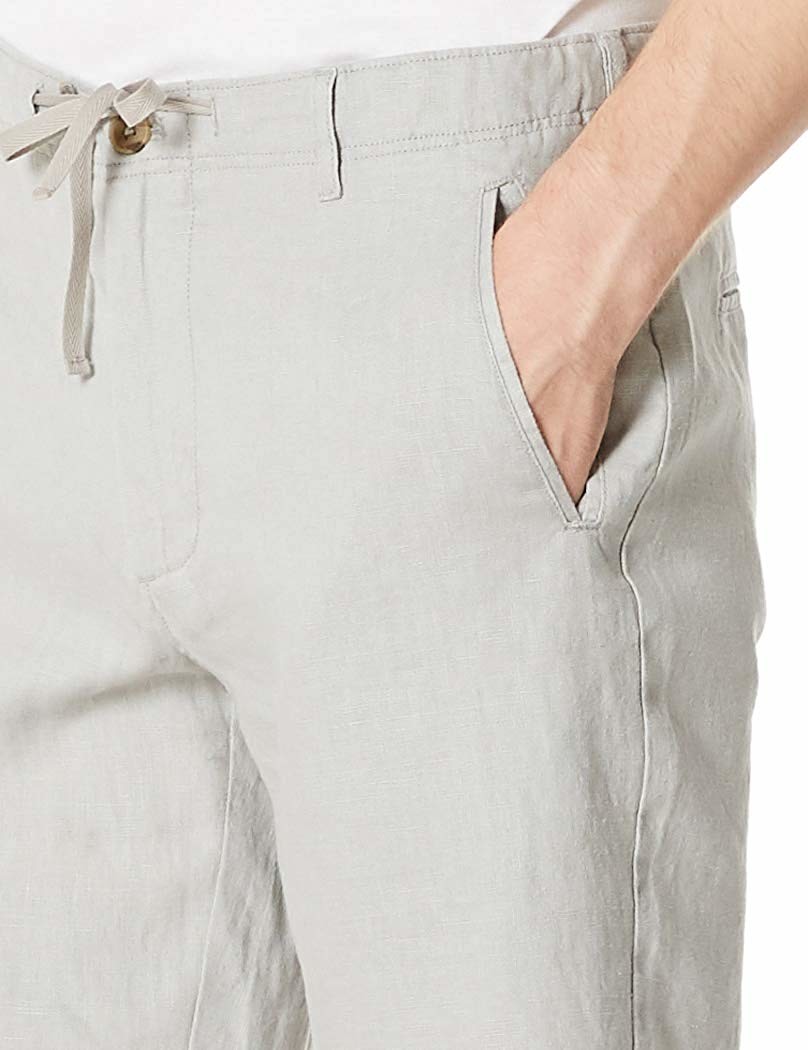 Breathable Mens Casual Summer Shorts Grey Zipper Closure Low Rise Linen Shorts