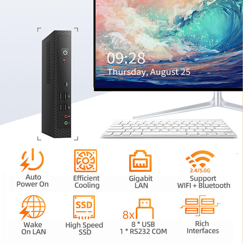 AMD Ryzen 7 Processor Type Office Computer Mini PC Intel Core I3 I5 I7 Desktop Small Box 8*USB RJ45 RS232 Mini Industrial PC
