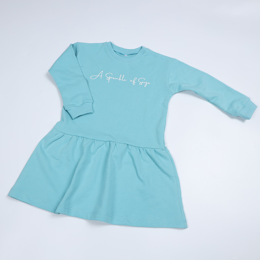 Blue Color French Terry Fabric Boutique Holiday Dress