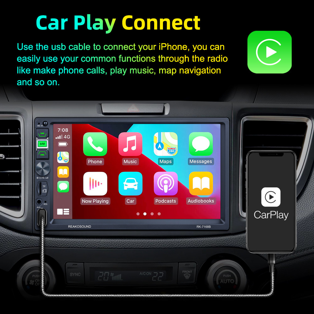 FM Radio 7.0 Inch Widescreen Tft Mp5 Player FCC TF Card Carplay Stereo Double Din