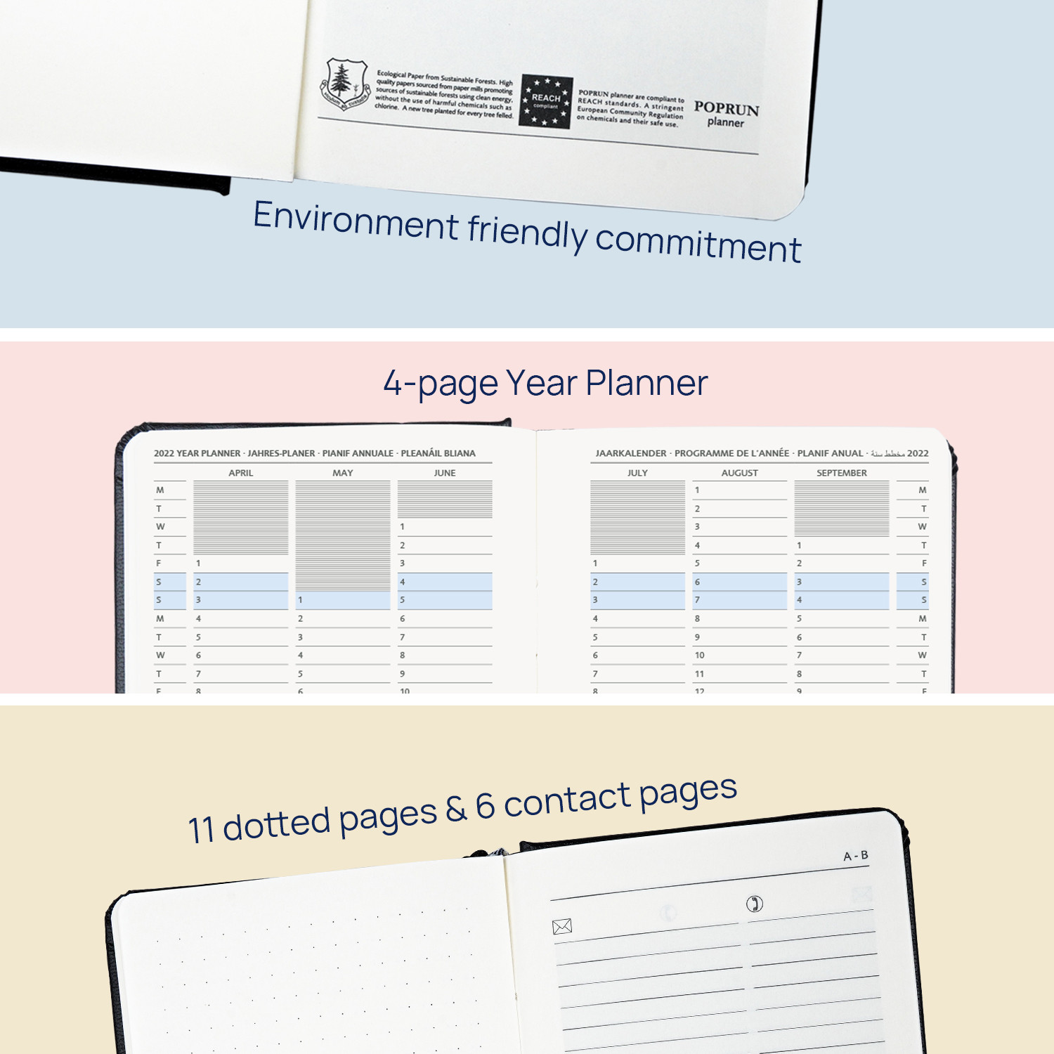 Navy Blue Perforated Corners Small Academic Planner With Paper Folder