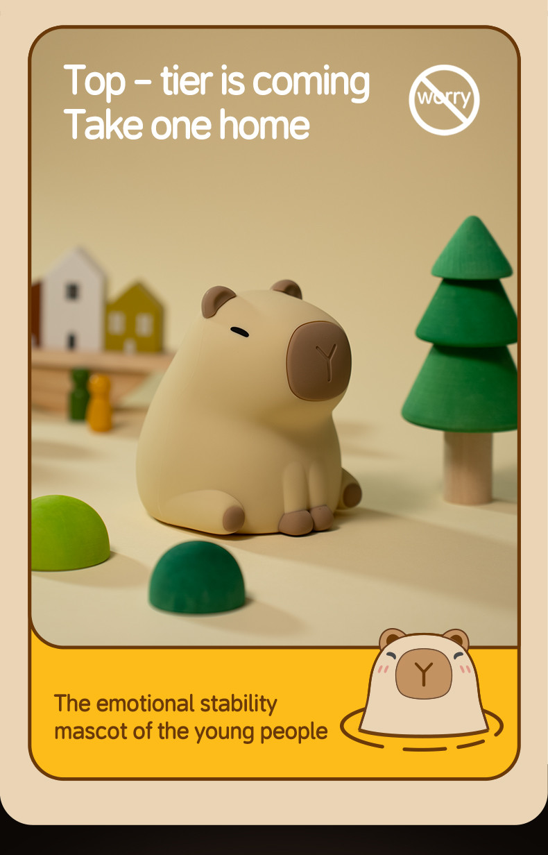Creative Capybara LED Night Light Cute Silicone Bedside Table Lamp For Kids' Room Smart Home Gift
