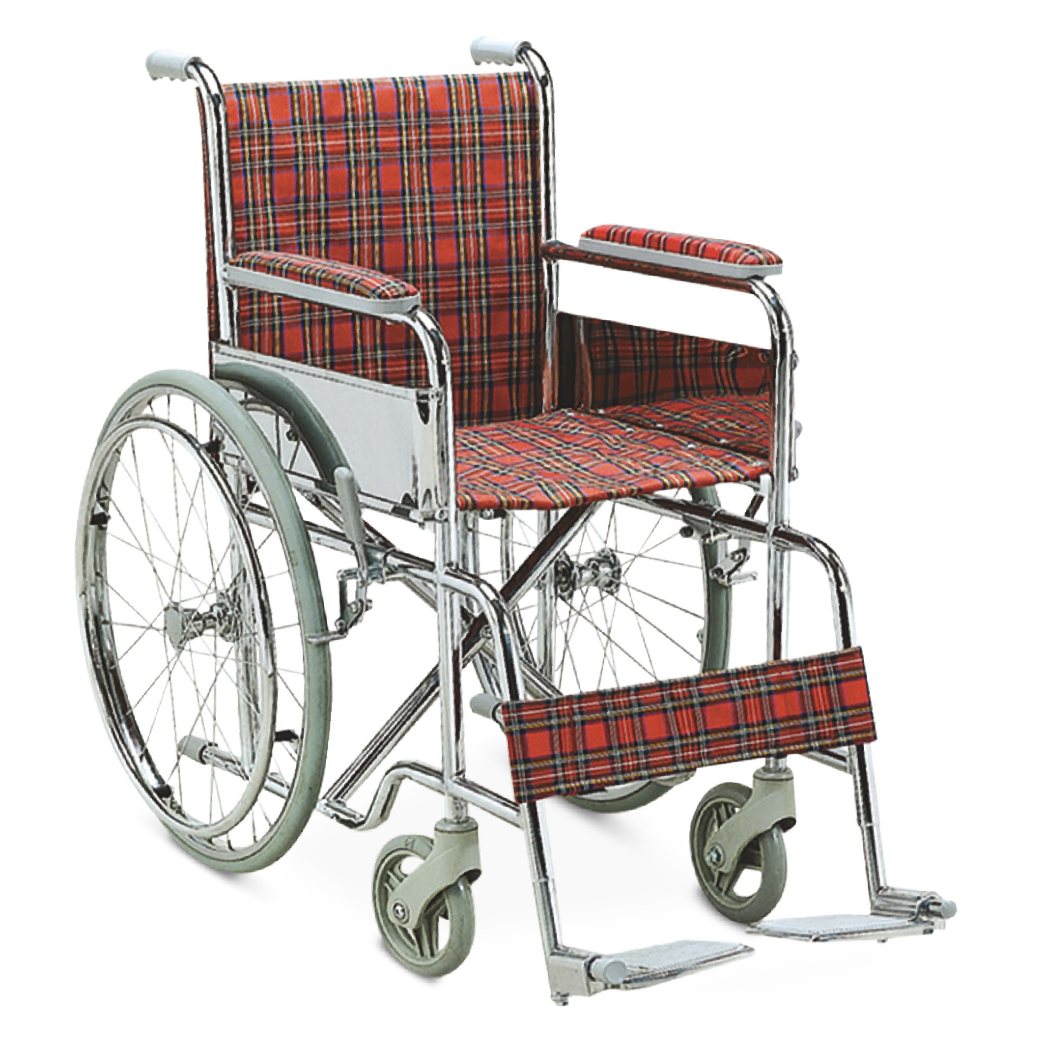 Bright Color Simple Folding Steel Wheelchair With Fixed Armrest Fixed Footrest