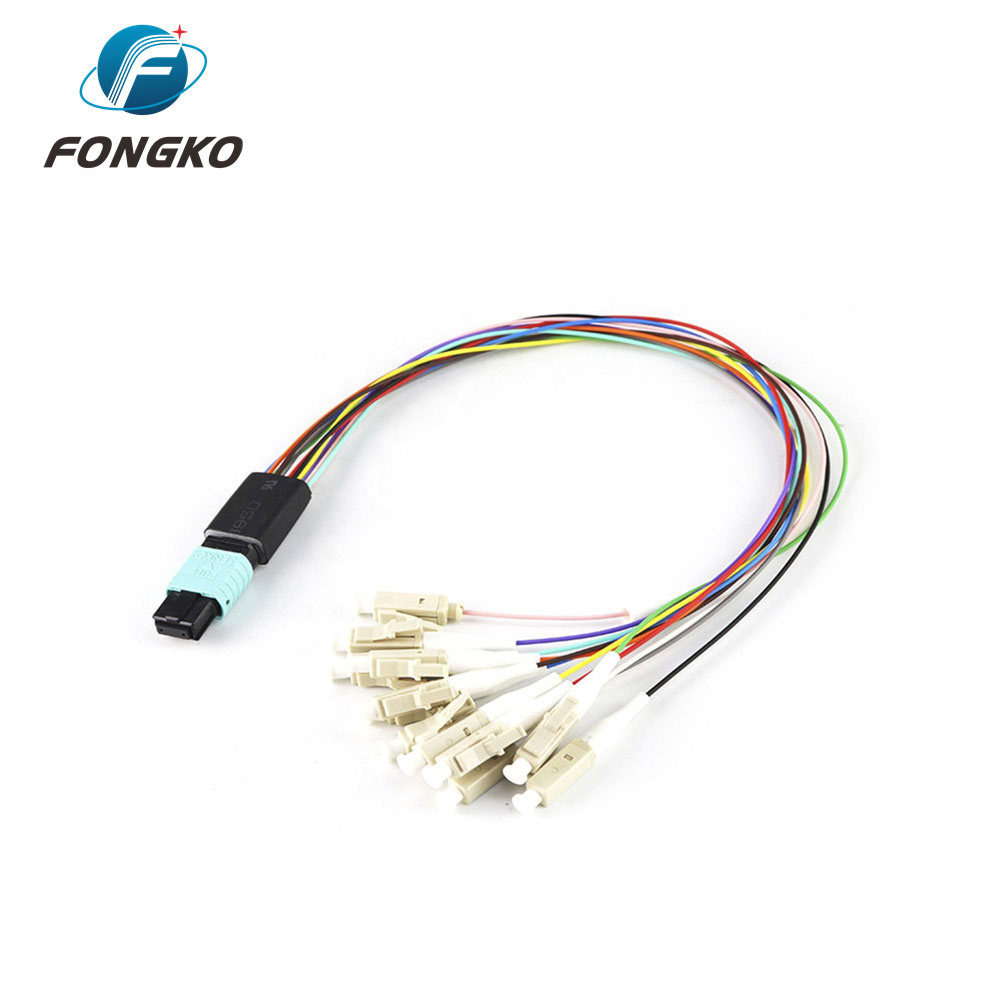 12 Fiber MPO LC Fanout Cable OM3 To 0.9mm MM Fiber Optic Patch Cord