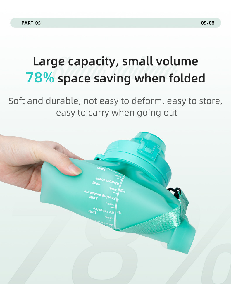 BPA Free 2000ml Sport Gym Travel Silicone Folding Cup Customizable Colors