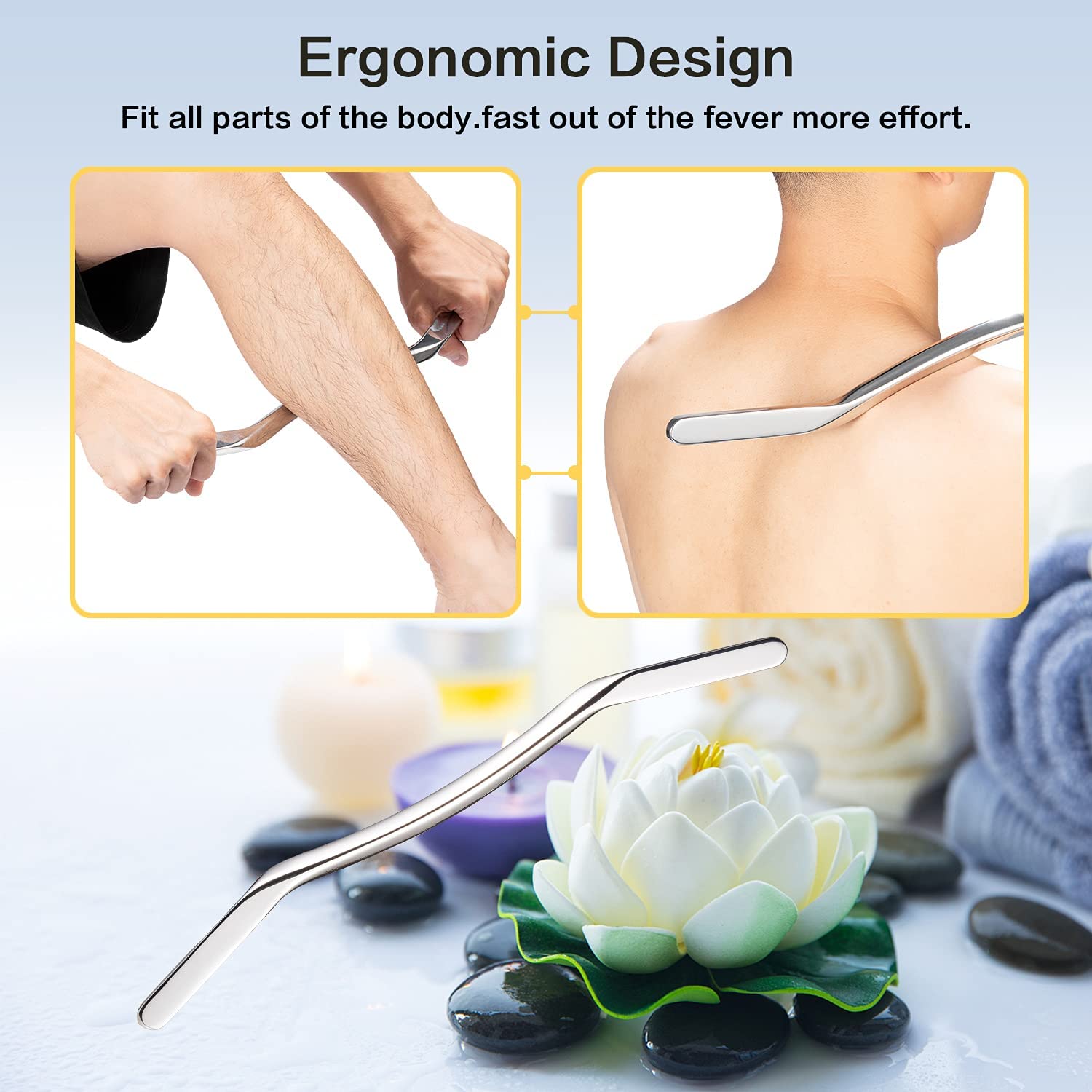 5 Piece Stainless Set for Back Leg Arm Neck Shoulder and Whole Body Acupoints Soft Tissu Steel Gua Sha Scraping Massage Tool