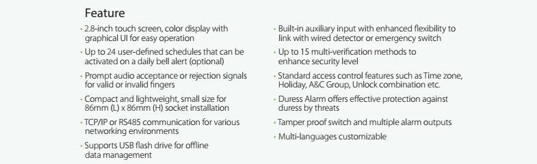 SF300 ZKTECO DOOR ACCESS CONTROL Fingerprint reader access control terminal with software