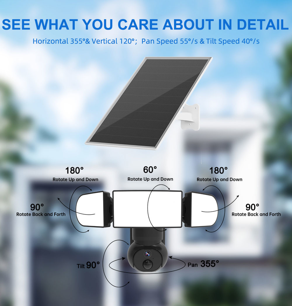 2K Black Solar Security Camera with PIR Distance 1500 Lumens LED Street Light Solar Camera