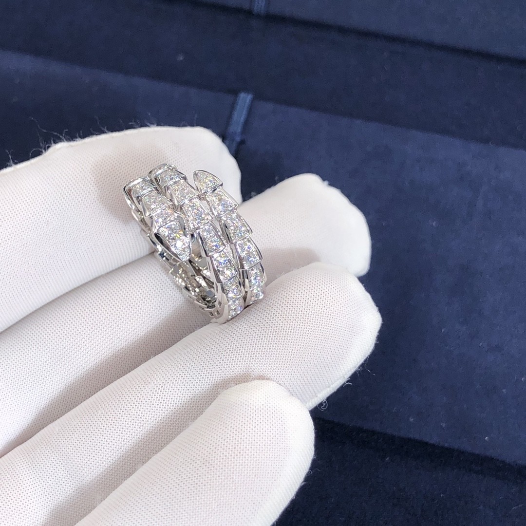 Elegant 18K Gold 2 Row Diamonds Serpenti Viper Ring Diamond Ring Yellow Gold White Gold