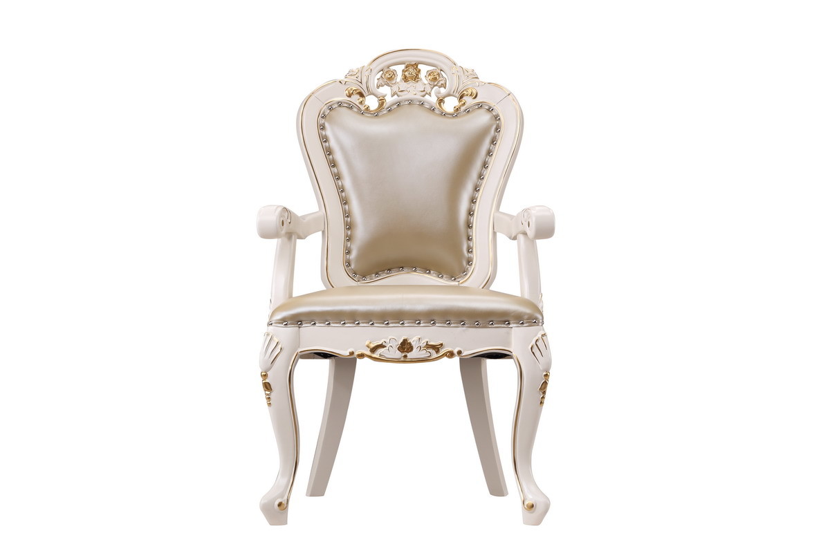 Luxury Chairs of Classic French design in Beech wood frame with hand carving flower by Leather pad