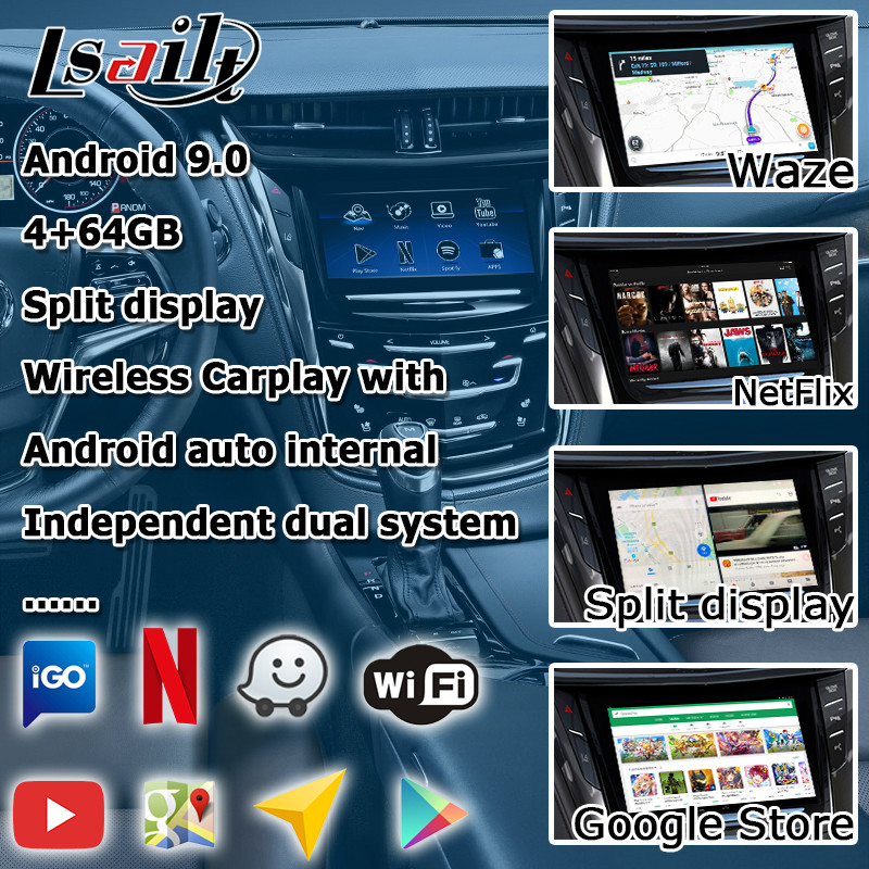 Wireless carplay android auto Android 9.0 navigation box for Cadillac CTS video interface box