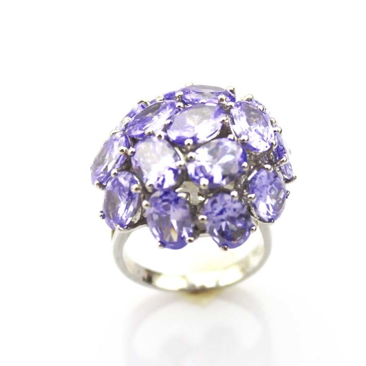 White Gold Plated Sterling Silver with Purple Cubic Zircon Ring (FR0525)