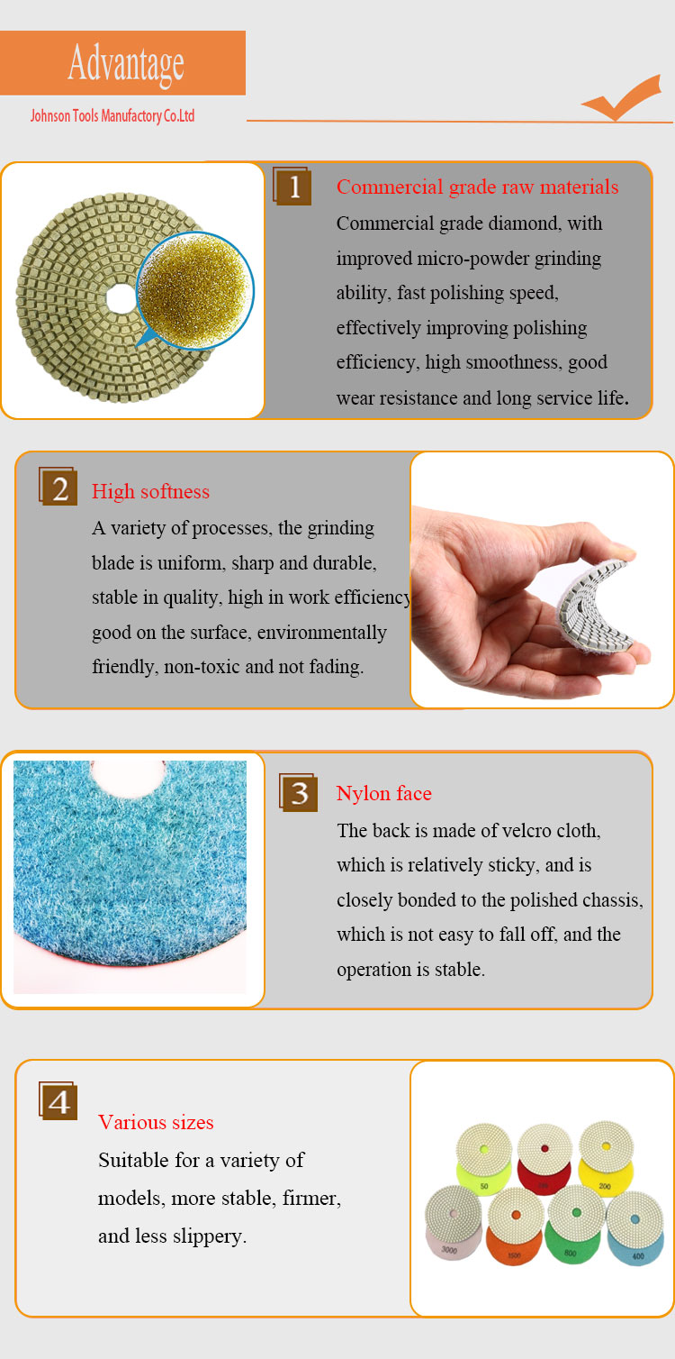 White Type Diamond Resin Polishing Pads , Stone Polishing Pads 75mm - 180mm