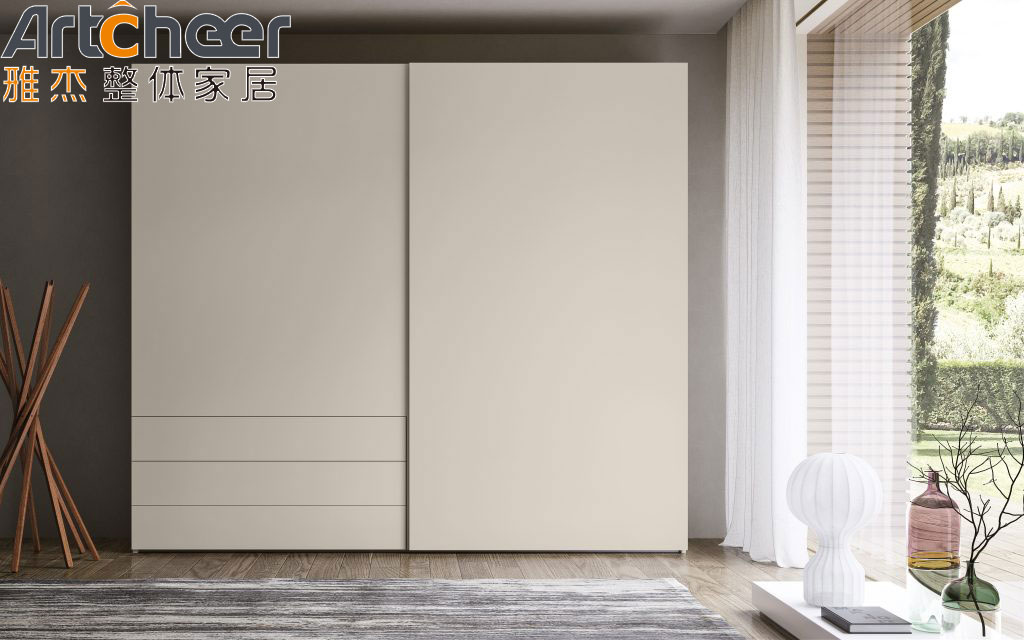 Melamine Finish Plywood Carcase Italian Minimalist Style Sliding Closet Doors for Bedroom